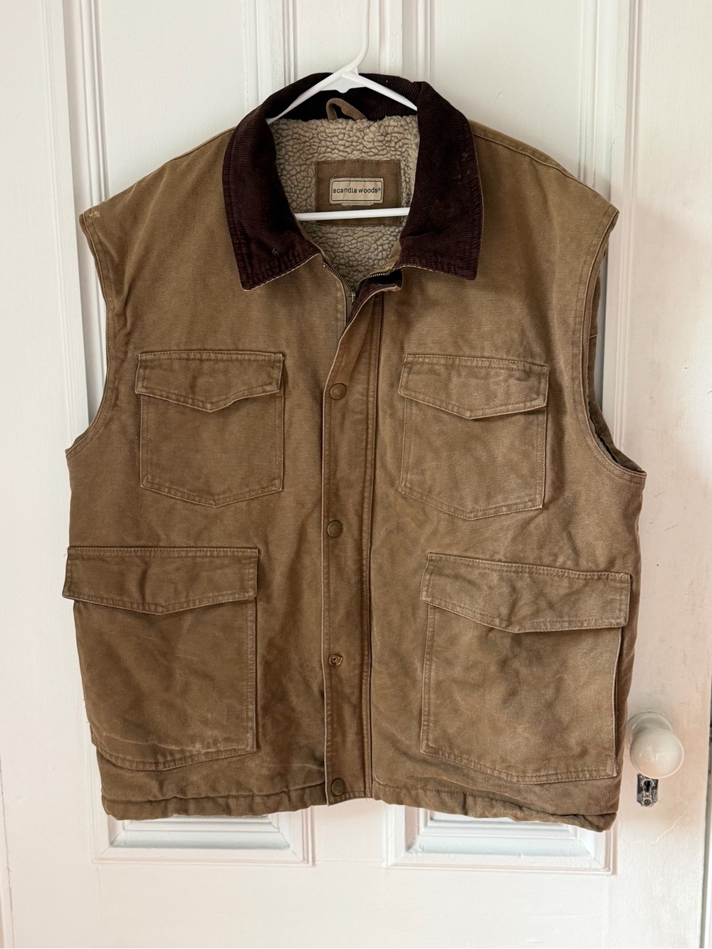 Men’s Scandinavian Woods Tan Lined Zip/Snap Front Utility Vest Size XL